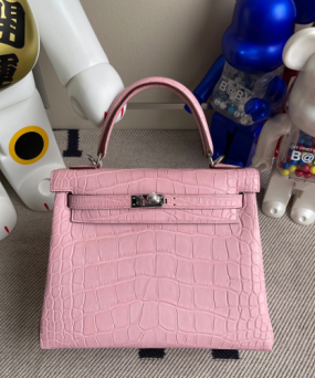 에르메스 켈리백25 핑크 은장 악어가죽